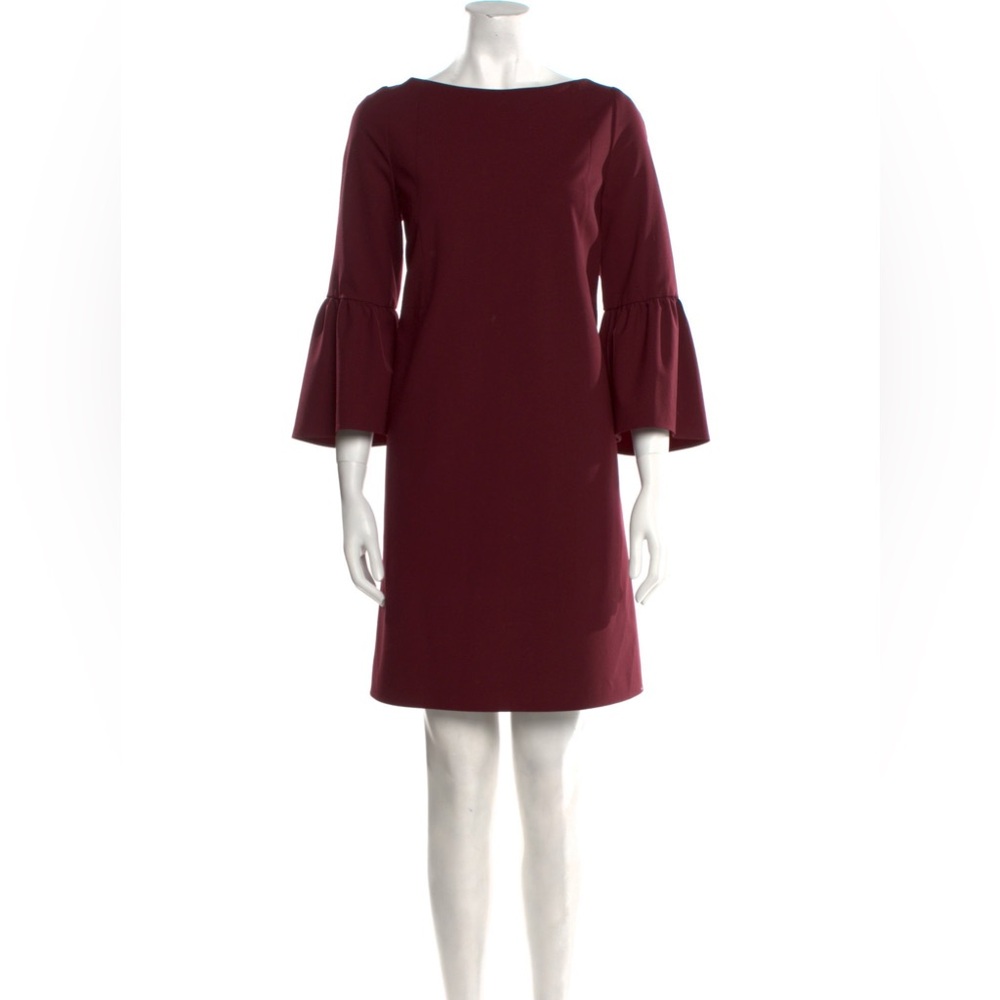 LAFAYETTE 148 Bateau Neckline Mini Dress Size Small Burgundy Bell Sleeves